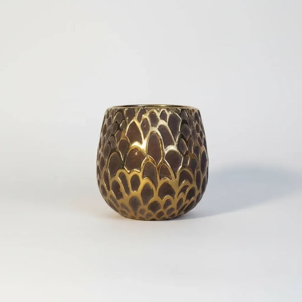 Estilodomus - Jarrón Decorativo De Cerámica Pequeño Dorado Escamas Dragón