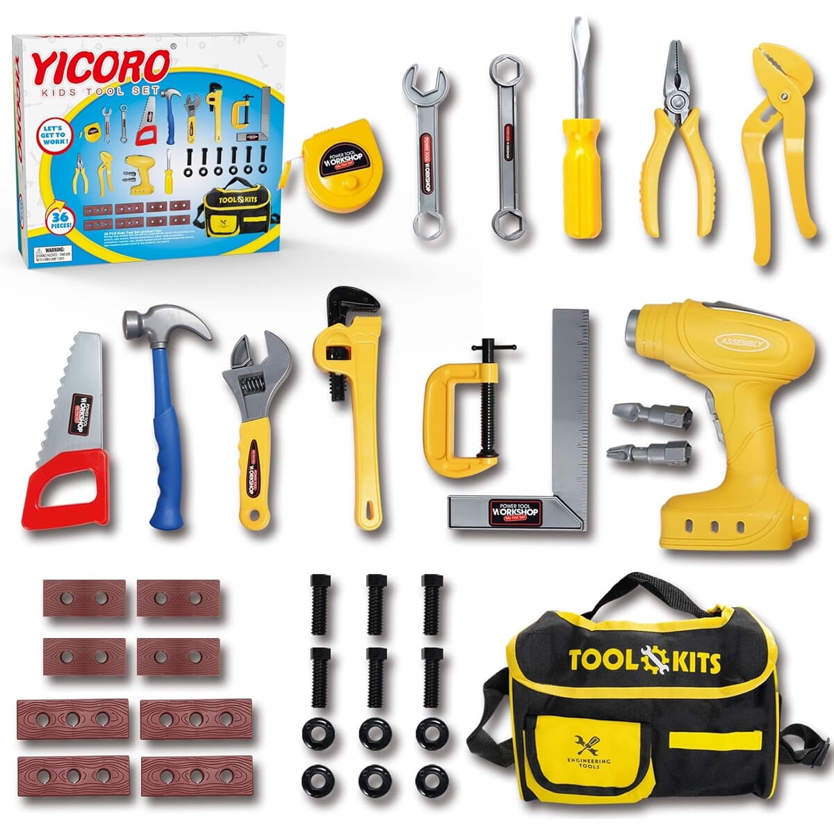 Set Herramientas Yicoro 36 Piezas - Taladro Eléctrico Para Niños