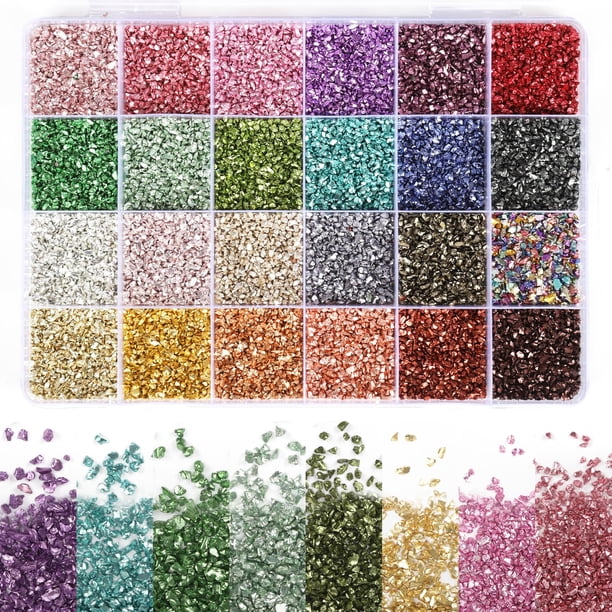 24 colores de vidrio triturado para manualidades y arte de resina con brillo, piezas de vidrio roto