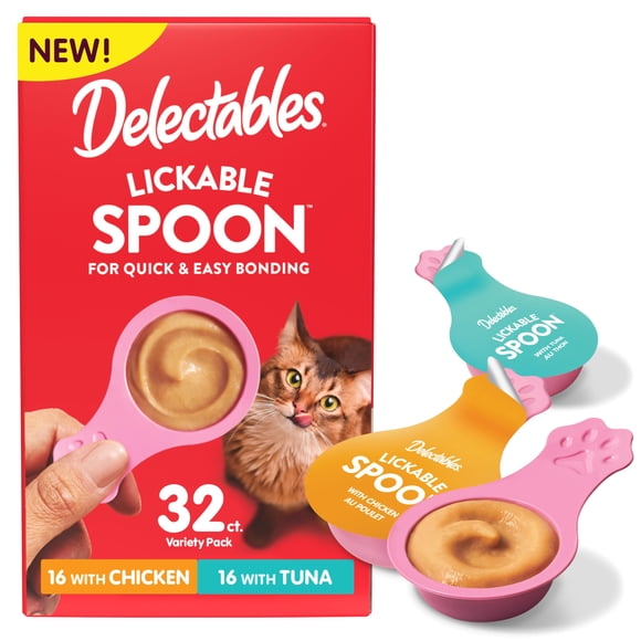 Premios para gatos Delectables Lickable Spoon de pollo y atún, 32 unidades