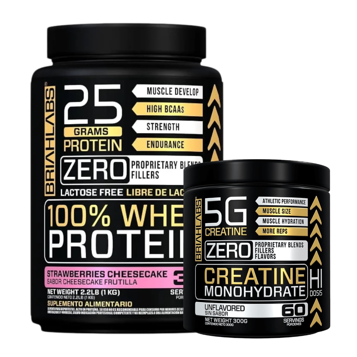 Briahlabs - Pack Proteina 100% Whey 1kg Stramberries Cheesecake + Creatina 300gr -
