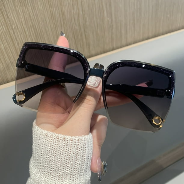 Gradient Cat Eye Sunglasses for Women and Men - Oversized Semi Rimless Glasses with Hollow Out Earpiece and UV400 Protection