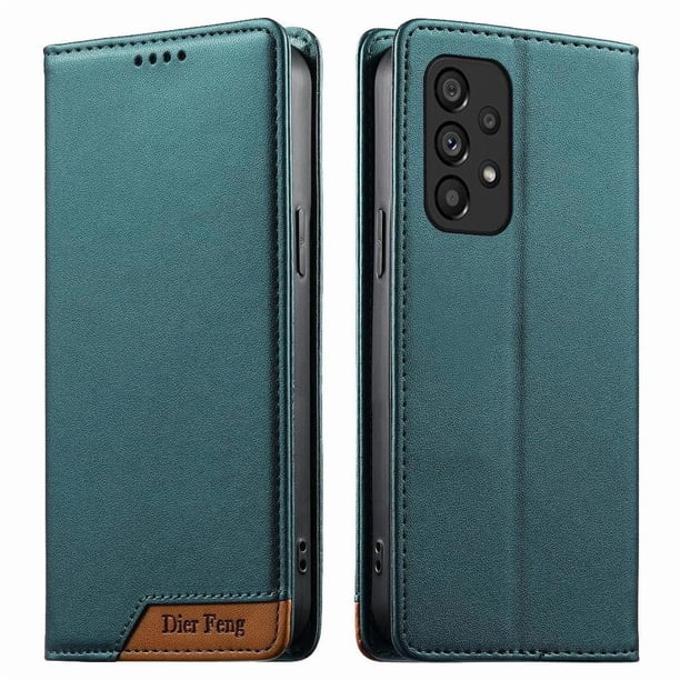 Funda Tipo Cartera de Cuero Sintético para Samsung Galaxy A53 5G Bloqueo RFID, con Ranuras para Tarjetas y Bolsillo para Efectivo, Cierre Magnético Fuerte Verde