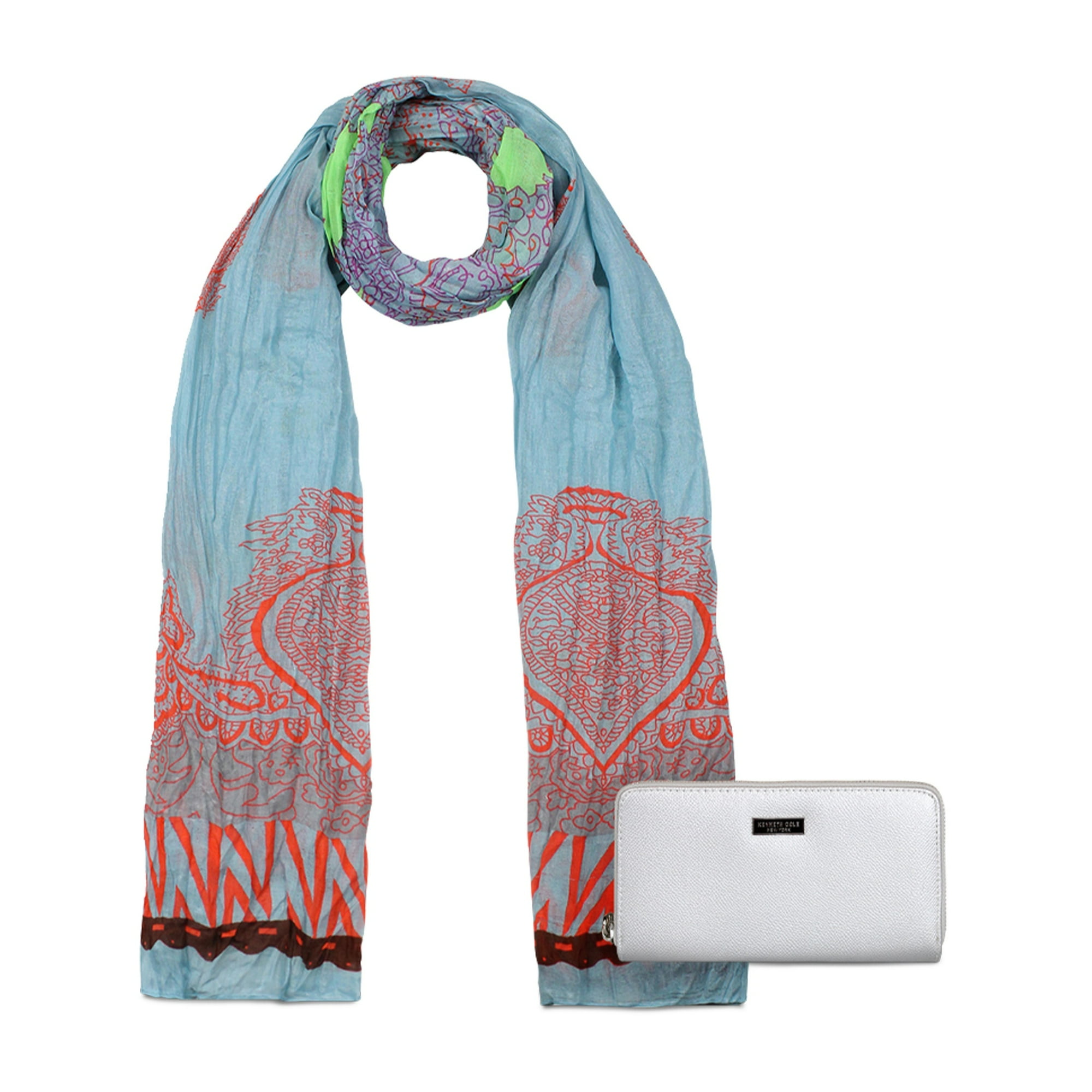 Kubayoff - Kenneth Cole - Pack Bufanda Alcala Celeste + Billetera Bessie Silver