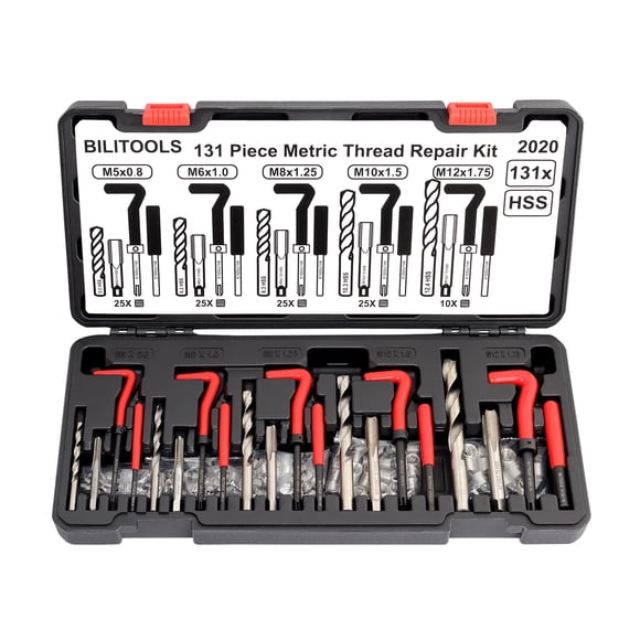 Kit de reparación de roscas BILITOOLS, taladro HSS métrico de 131 piezas