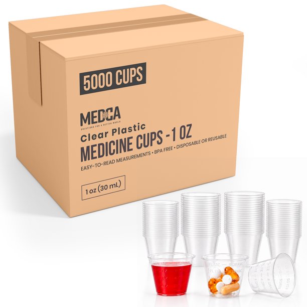 Vasos Medidores de Plástico Transparente MEDca (1 oz / 29,57 ml) - Paquete de 5000, Vasos Graduados Desechables con Medidas para Medicamentos, Manualidades, Enjuague Bucal y Más