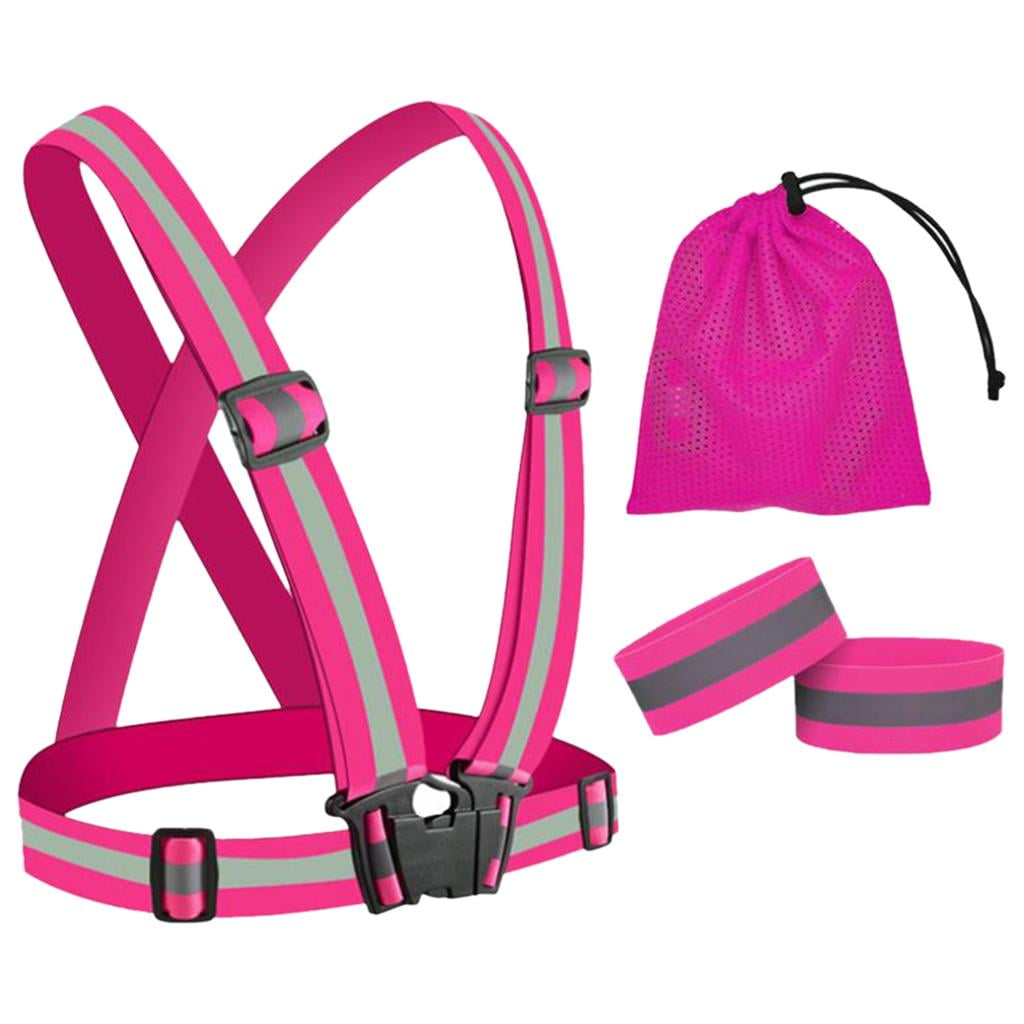 Magideal - Correr Reflectante Ajustable 360 Grados Correas Reflectoras Visibles Para Caminar De Noche Acampar Actividades Al Aire Libre, Hombres, Mujeres, Corred Rosa