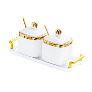 Magideal - Tarro De Para Condimentos, Recipiente Para Azúcar, Contenedor De Almacenamiento De Alimentos, Plato Para Aperitivos, Recipiente Para , 2 Frascos De 2 Tarros De Oro