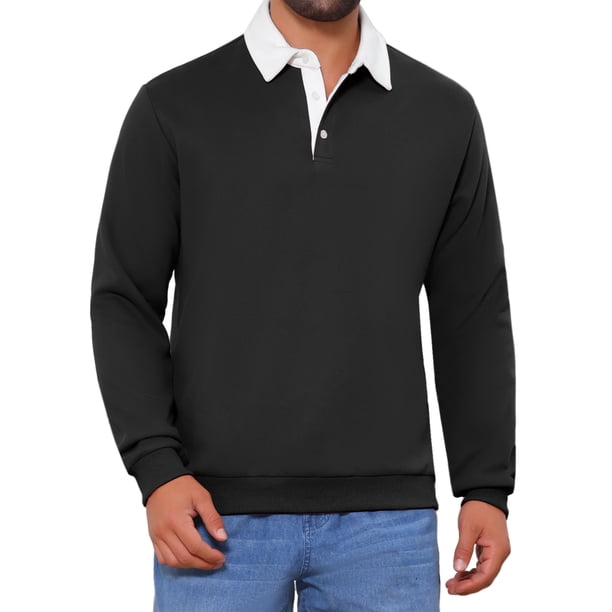 INSPIRE CHIC Sudadera Polo de Hombre con Cuello Contrastado y Mangas Largas S Negro