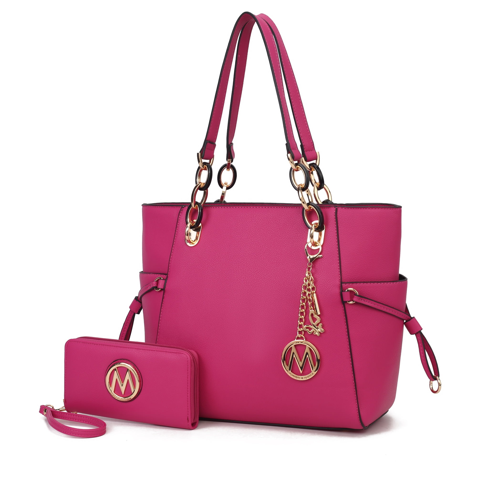 Bolso Tote Mkf Collection - Yale Para Mujeres Con Billetera De Muñeca, Set De 2 Piezas, De Cuero Vegano, Espacioso Y Elegante - Fucsia