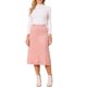 thumbnail image 2 of INSPIRE CHIC Falda de Mujer de Gamuza Sintética con Cintura Alta Elástica para Otoño e Invierno, Falda Midi en Línea A con Bolsillos S Rosa Empolvado, 2 of 6