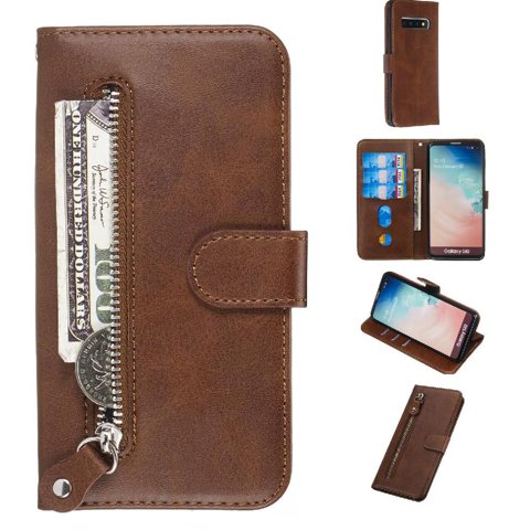 Gangxun - Funda Con Cremallera Para Samsung Galaxy S10, Carcasa Cartera De Cuero Pu Con Soporte Y Tarjetero
