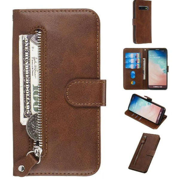 Funda con Cremallera para Samsung Galaxy S10, Carcasa Cartera de Cuero PU con Soporte y Tarjetero