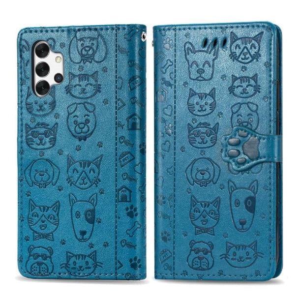 Funda Cartera FOXDOCK para Samsung Galaxy A32 4G , Flip PU con Relieve de Gatos y Perros, Tarjetero y Soporte