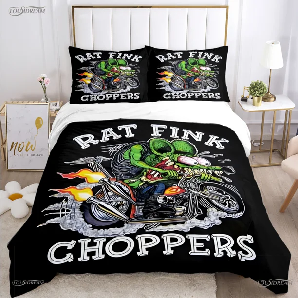 Cartoon Funny Rat Fink All Season Duvet Cover Comforter Bedding sets Soft Quilt Cover and Pillowcases Single/Double/Queen/ Bed Sheets