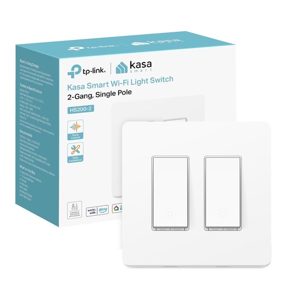 Kasa Smart Switch 2Gang, HS2002, Single Pole, Need Neutral