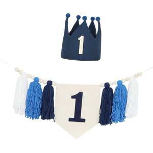 Magideal - Pancarta Para Trona, Guirnalda Con Borlas Para Bebé, Guirnalda De Fondo De Cuerda De 200 Cm, Decoración Para Fiesta De Primer Cumpleaños Para Bebés, N Azul Oscuro
