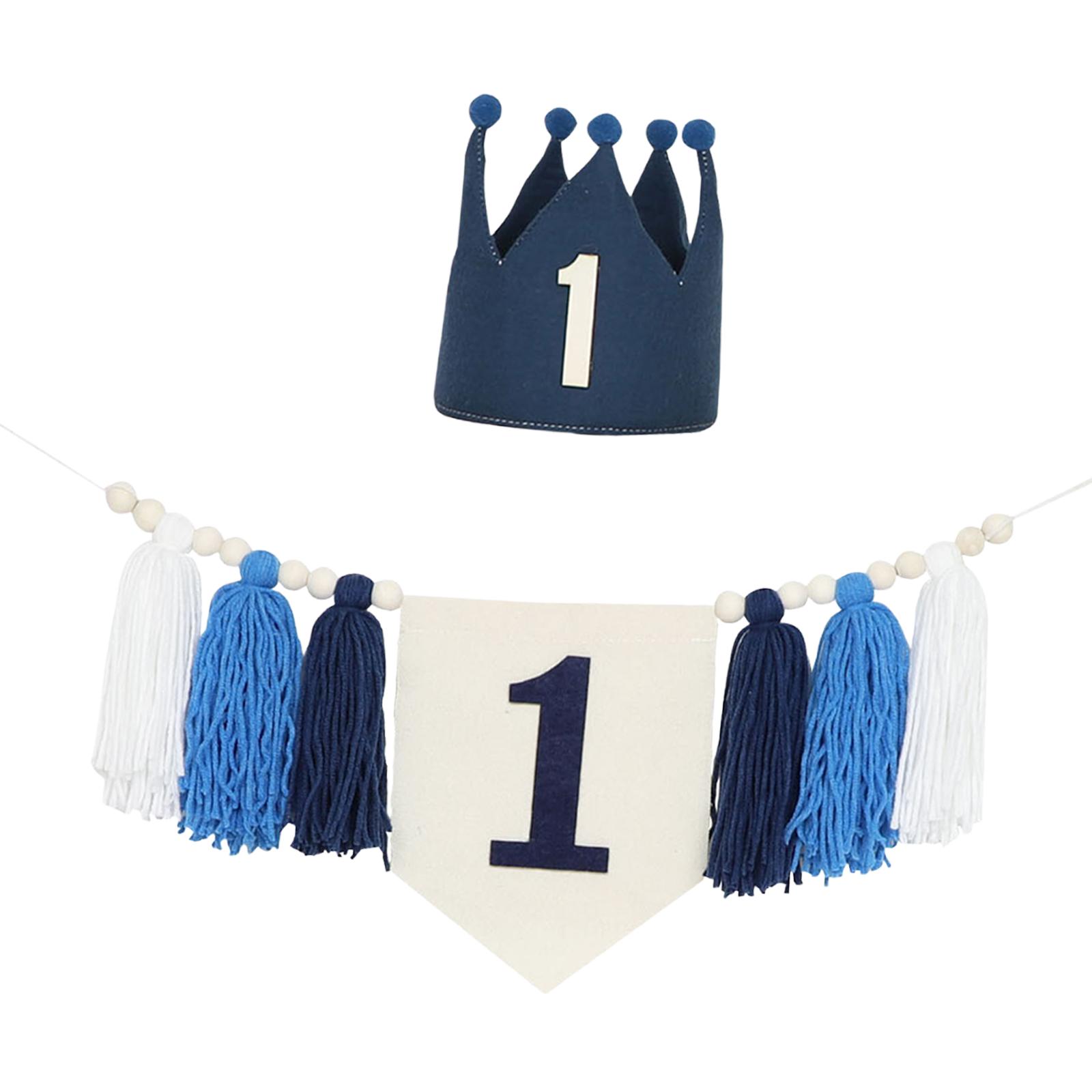Magideal - Pancarta Para Trona, Guirnalda Con Borlas Para Bebé, Guirnalda De Fondo De Cuerda De 200 Cm, Decoración Para Fiesta De Primer Cumpleaños Para Bebés, N Azul Oscuro