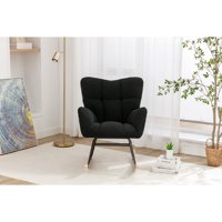 M&Ms - 050-Teddy Fabric Rocking Gilder Nursery Chair For Living Room Indoor,Black