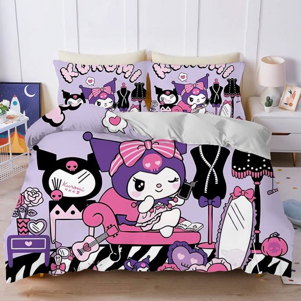 Sanrio Kuromi New Bedding Set Kawaii Quilt Cover Pillowcase Cute Cartoon Bed Bedroom Beddings Suit Duvet Cover for Boy Girl Gift Bed Sheets
