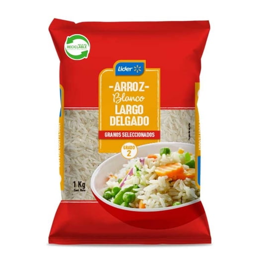 Arroz Grado 2 Grano Largo Y Delgado Bolsa 1 kg Lider