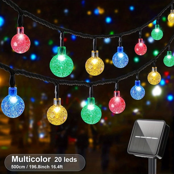 1 Packs 64FT 100 LEDs IP65 Crystal Globe Solar String Lights, Outdoor Waterproof Solar Outdoor Lights, With 8 Lighting Modes, Halloween Decorations Lights Outdoor, For Garden Tree Patio Party Christma