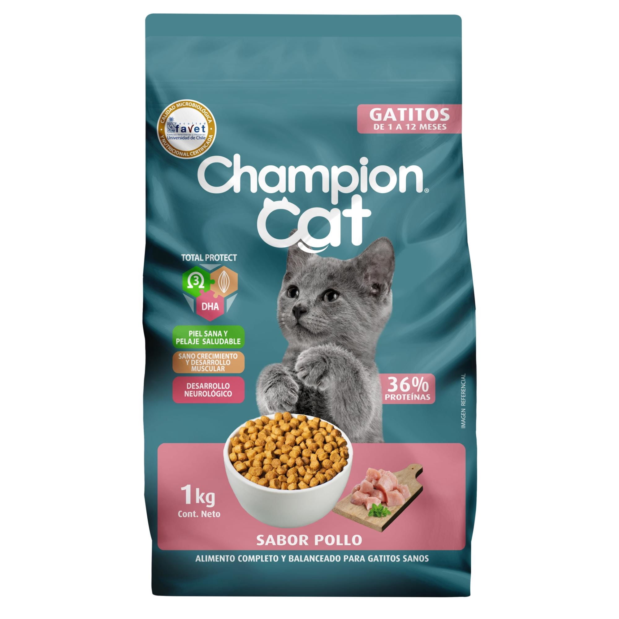 Alimento Seco Gatito Sabor Pollo Bolsa 1 Kg Champion Cat