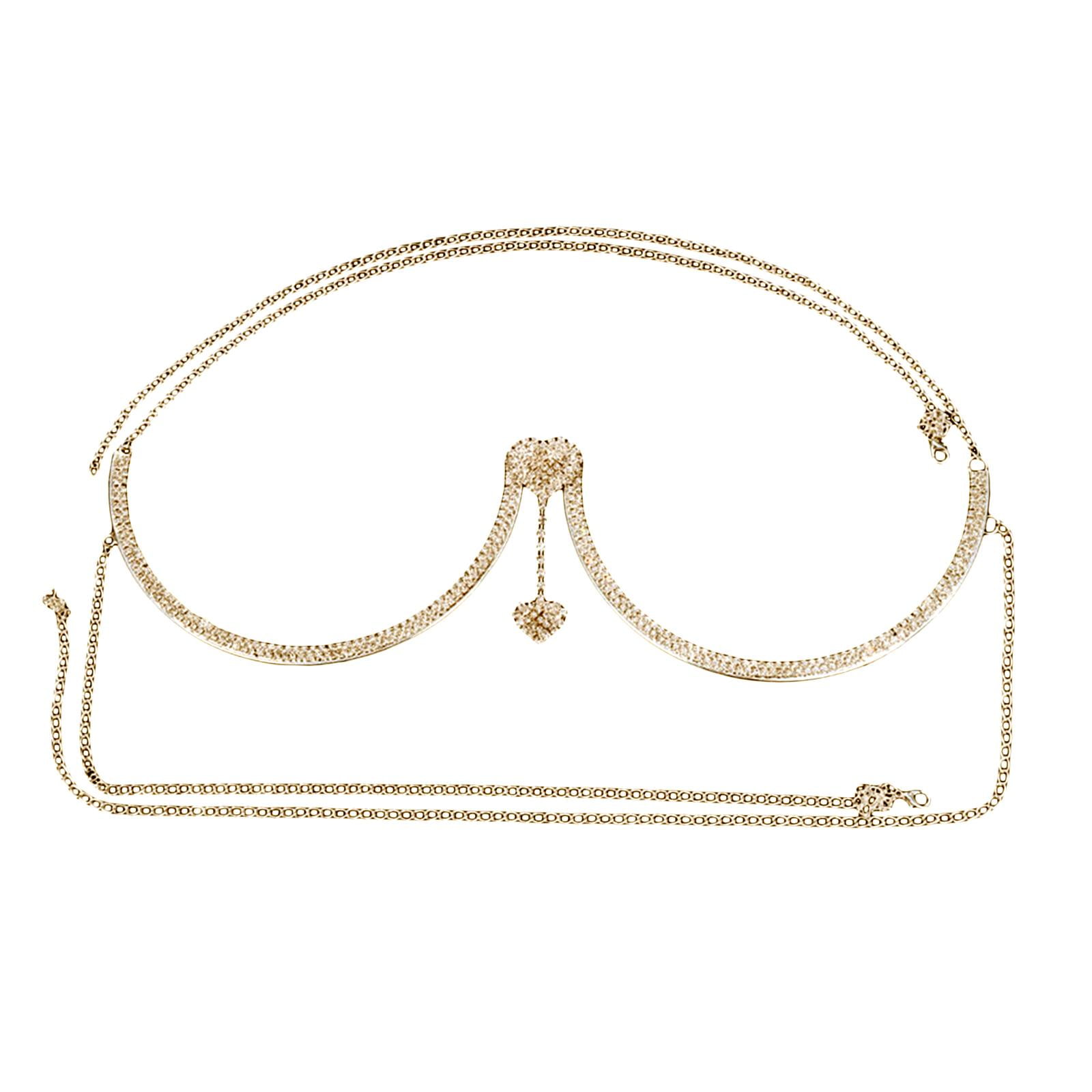 Magideal - Cadena Para Sujetador Con Soporte Para El Pecho Con Diamantes De Imitación, Joyería Corporal Para Fiestas En La Playa, Bikini Para Niñas Con Cristales Oro