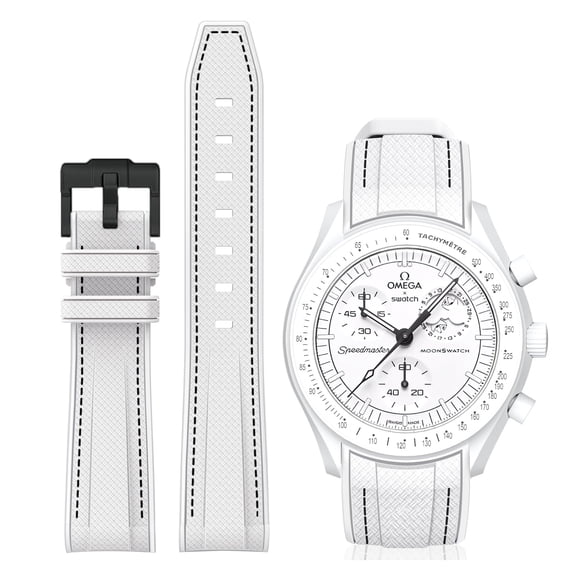 Correa de reloj BONACE Moonswatch 20 mm de silicona blanca y negra