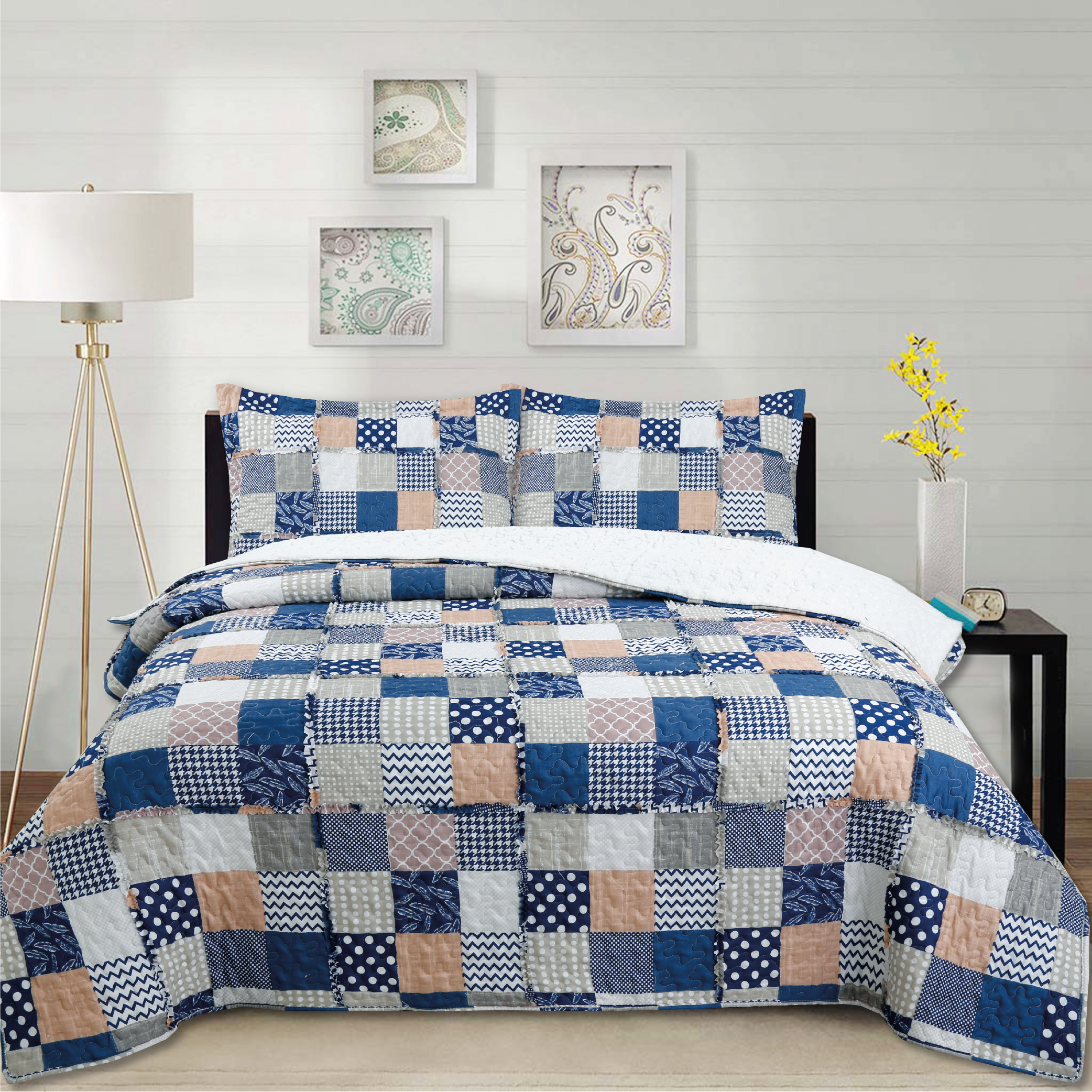 Chantilly - Cubrecama Ruffle Sherpa Patch Formas 2P