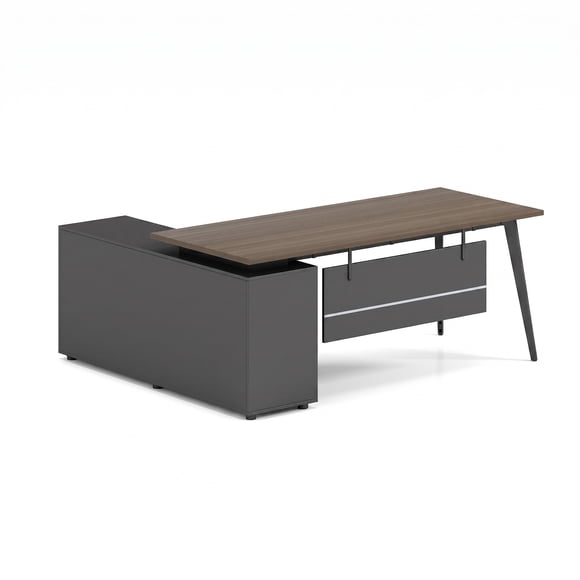 Centro de Trabajo Ejecutivo en L 160x160 cms con Mueble Lateral y Faldón - color Java (gris)