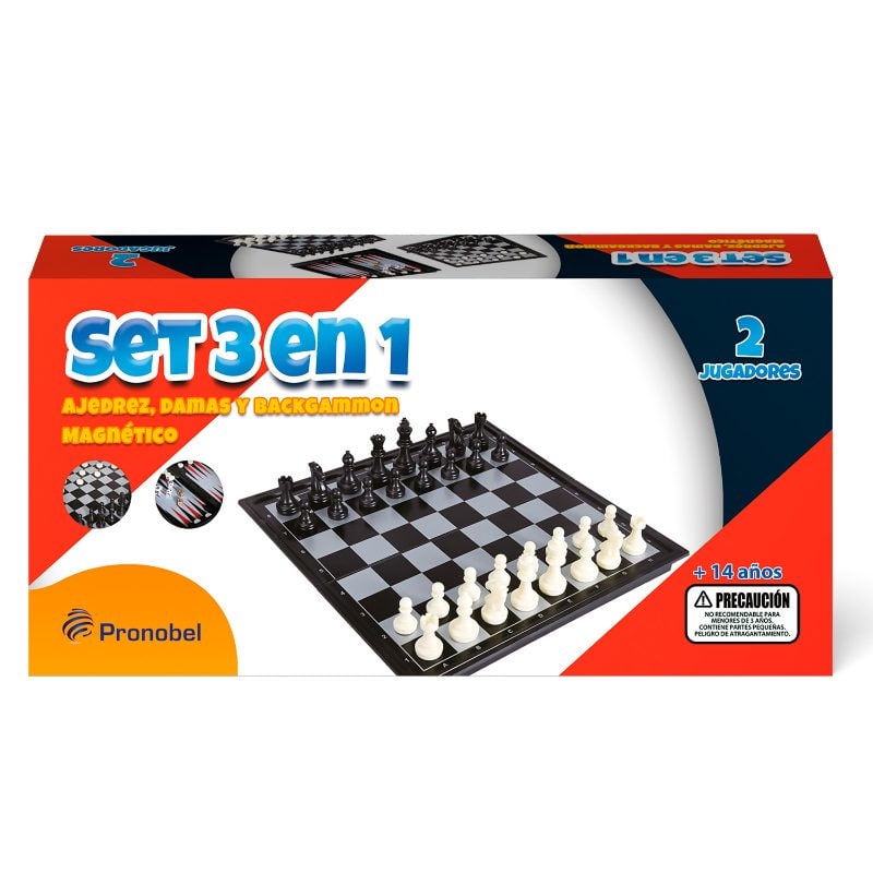 Pronobel - Juego De Mesa 3 En 1 Magnetico Deluxe 25X25Cm.