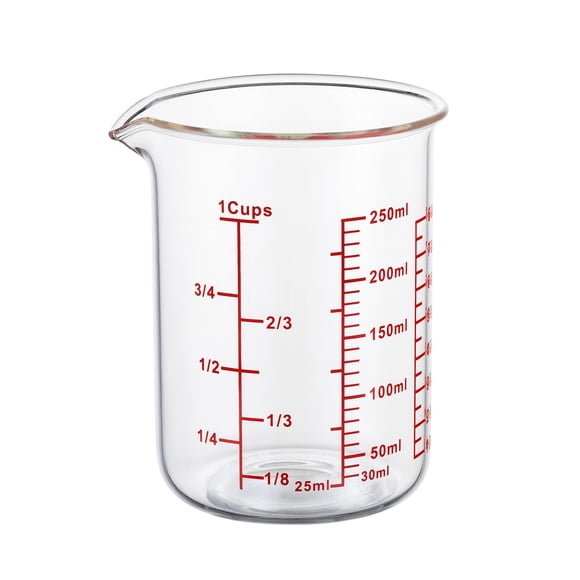 Vaso medidor de vidrio Ackers, 250 ml/8 oz, borosilicato con pico