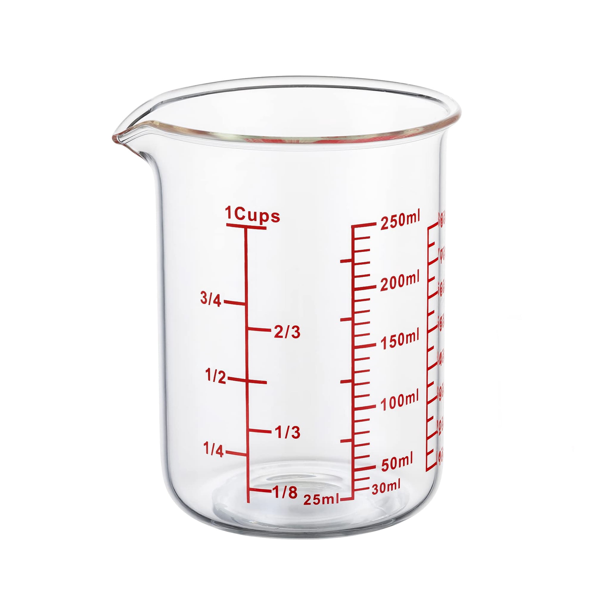 Ackers Boro3.3 - Vaso Medidor De Vidrio Ackers, 250 Ml/8 Oz, Borosilicato Con Pico