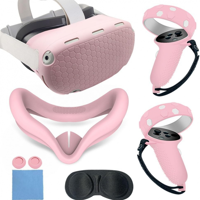 Genérico - Juego De Accesorios De Vr Para Quest 2: Carcasa De Silicona, Empuñaduras Para El Mando, Protector Facial, Tapones Para Los Botones, Juego De Paños Para Las Gafas Y Protector De Lentes-Rosa