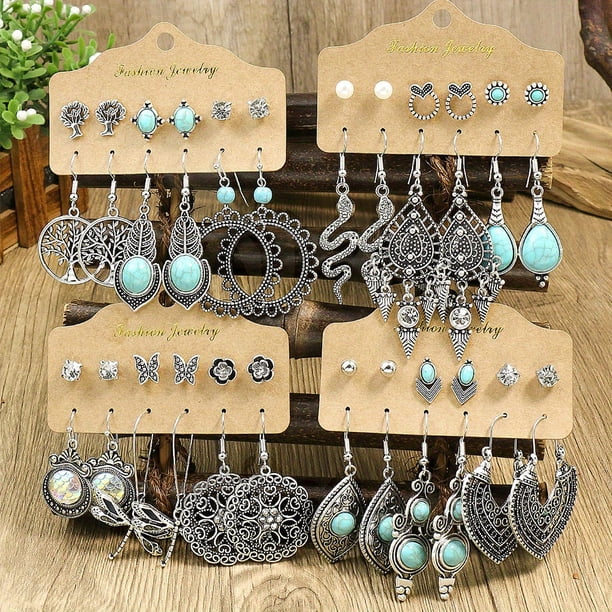 Vintage Boho Turquoise Drop Dangle Earrings Set - Perfect Gift for Women & Girls!