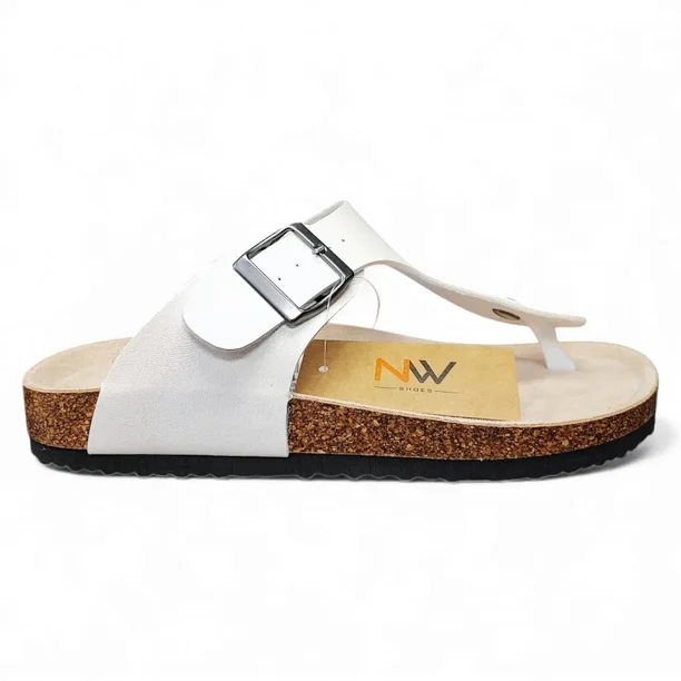 Sandalia Mujer Blanca Hebilla New Walk
