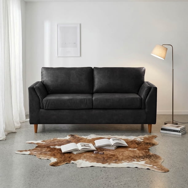 Sofa Milan 2C Con Resortes Pocket Cuero Kentucky Negro
