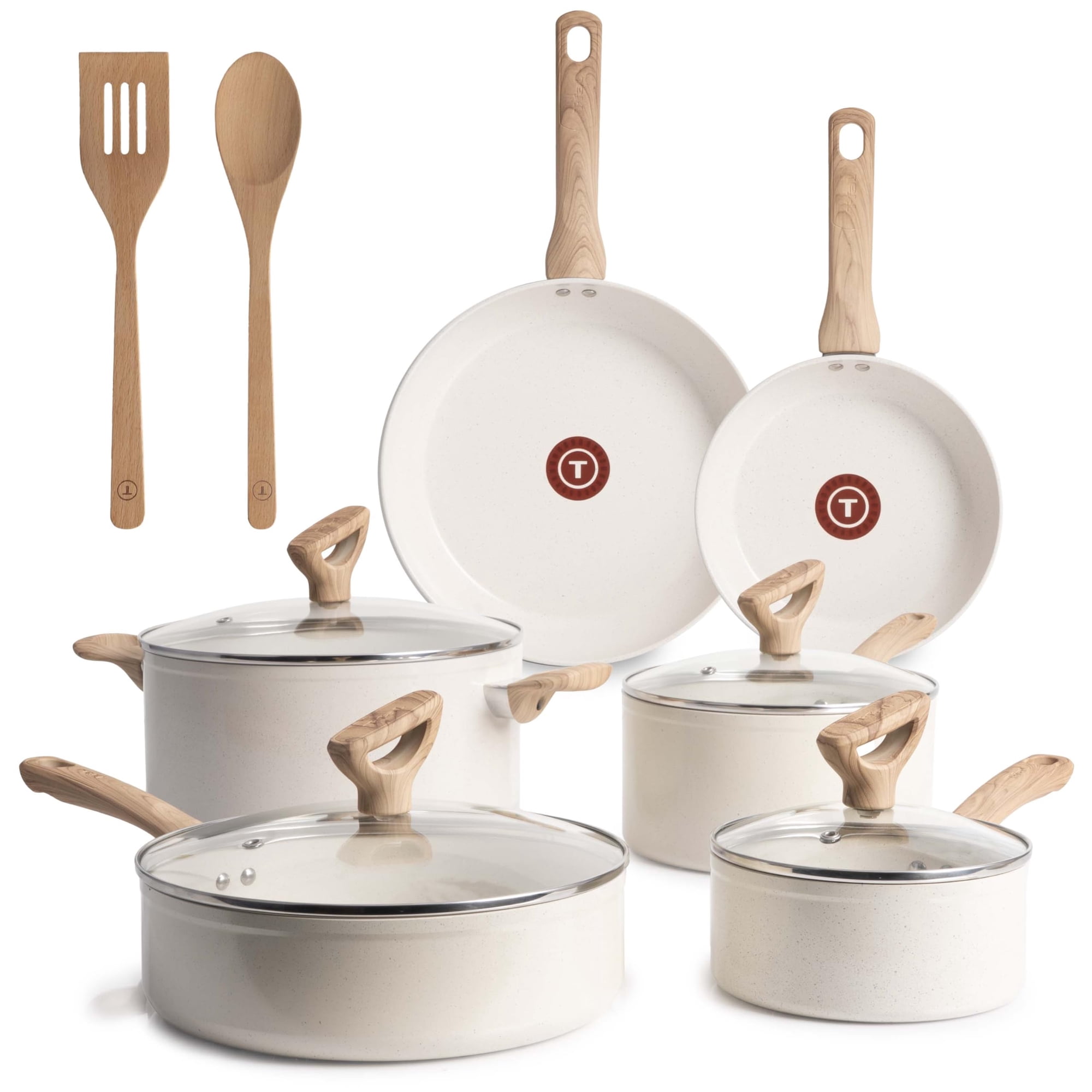 Batería De Cocina T-fal Revive De Cerámica Antiadherente, 12 Piezas, Beige