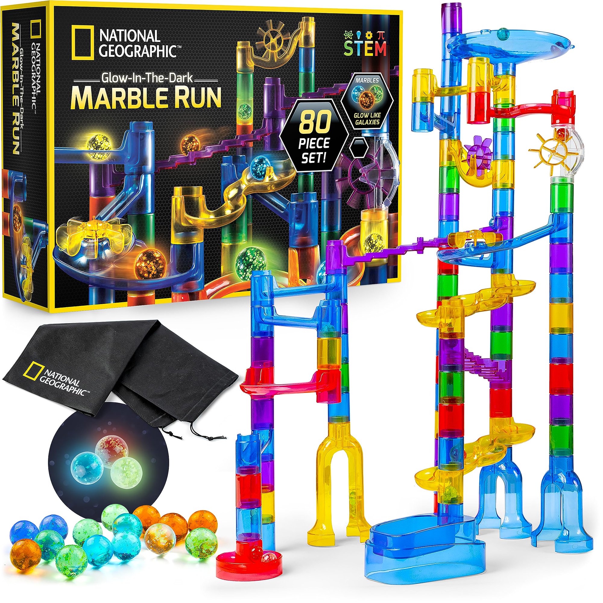 National Geographic Glowing Marble Run – Juego De Construcción De 80 Piezas Con 15 Brillos National Geographic National Geographic
