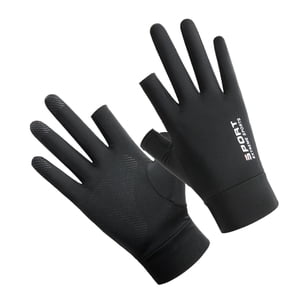 Magideal - Guantes De Pantalla Táctil Solar A Prueba De Golpes Transpirable Fresco Fino Antideslizante Para Conducir , De Negro Dos Dedos Negro