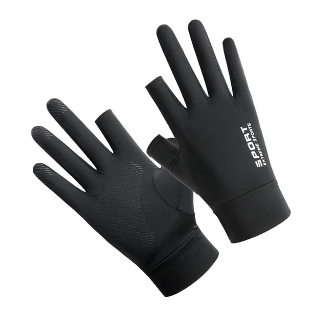 Guantes de Pantalla táctil solar a prueba de golpes Transpirable Fresco Fino Antideslizante para conducir , de negro dos dedos negro