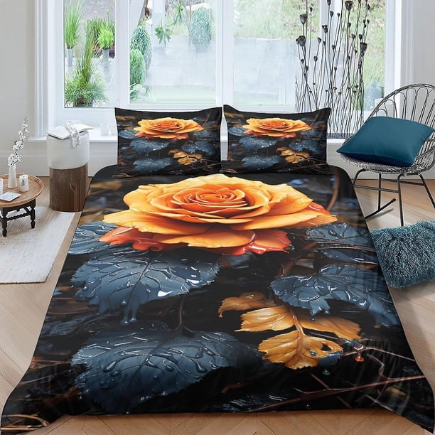 Juego de funda nórdica Rose de 3 piezas, juego de ropa de cama de una sola cara, funda nórdica de microfibra ultrasuave con fundas de almohada, tamaño doble.
