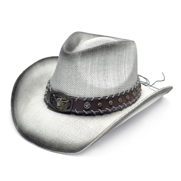 Sombrero YOUBADU Unisex de Talla Única con Degradado Blanco y Gris de Paja Estilo Vaquero