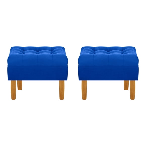 Set Pouf Wood 1c Felpa 04 Azul Rey