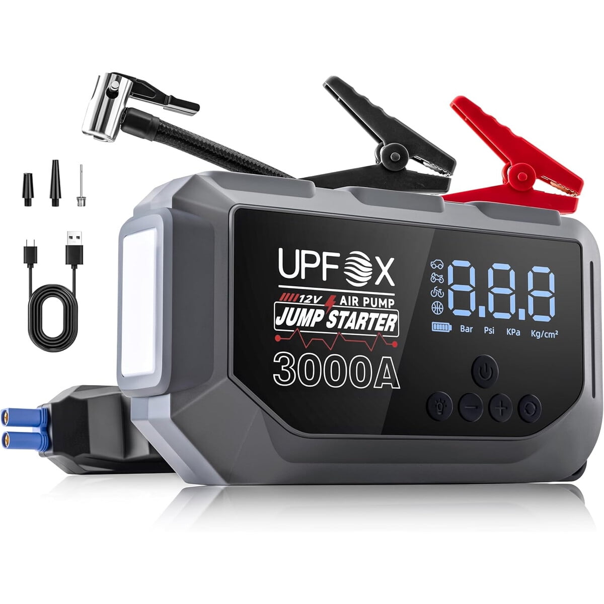Arrancador Upfox 3000a 12v Compresor Aire 12000mah Lcd