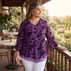 thumbnail image 2 of GRACE & GRANDEUR Blusa de Malla con Cuello en V para Mujer de Talla Grande, Capa Doble Fluyente, Manga 3/4, Talla 1X, Púrpura, 2 of 8