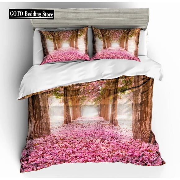 v205 Bed Sheets Pink Peach Blossom Duvet Cover Set, Microfiber Fabric Winter Spring, Summer View Flower Pattern - Piece Bedding Set Cover d 3-Piece Bedding Set (1 Duvet Cover + 2 Pillow Shams) Bed She