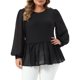 thumbnail image 1 of Agnes Orinda Conjuntos de Halloween Blusas Peplum de Talla Grande para Mujer Cuello Redondo de Punto Acanalado Manga Larga de Globo con Volantes Blusa Casual Elegante 2X Negro, 1 of 6