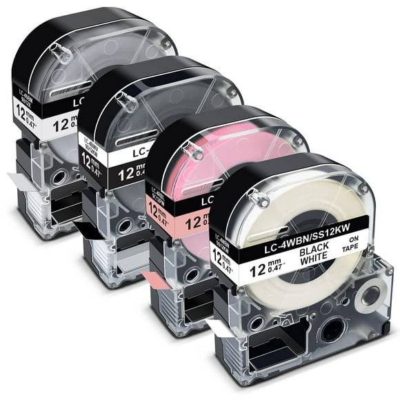 Cinta de Etiquetas Pristar Repuesto Epson LK-4WBN 12 mm Paquete 4 Unidades